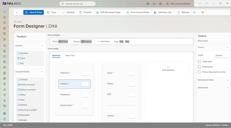 Screenshot of an advanced form designer