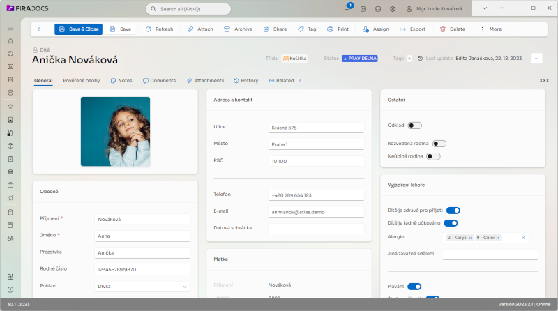 Screenshot of a custom document form
