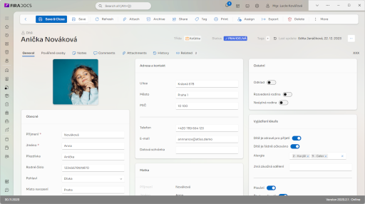 FireDocs app in data edit form for a child